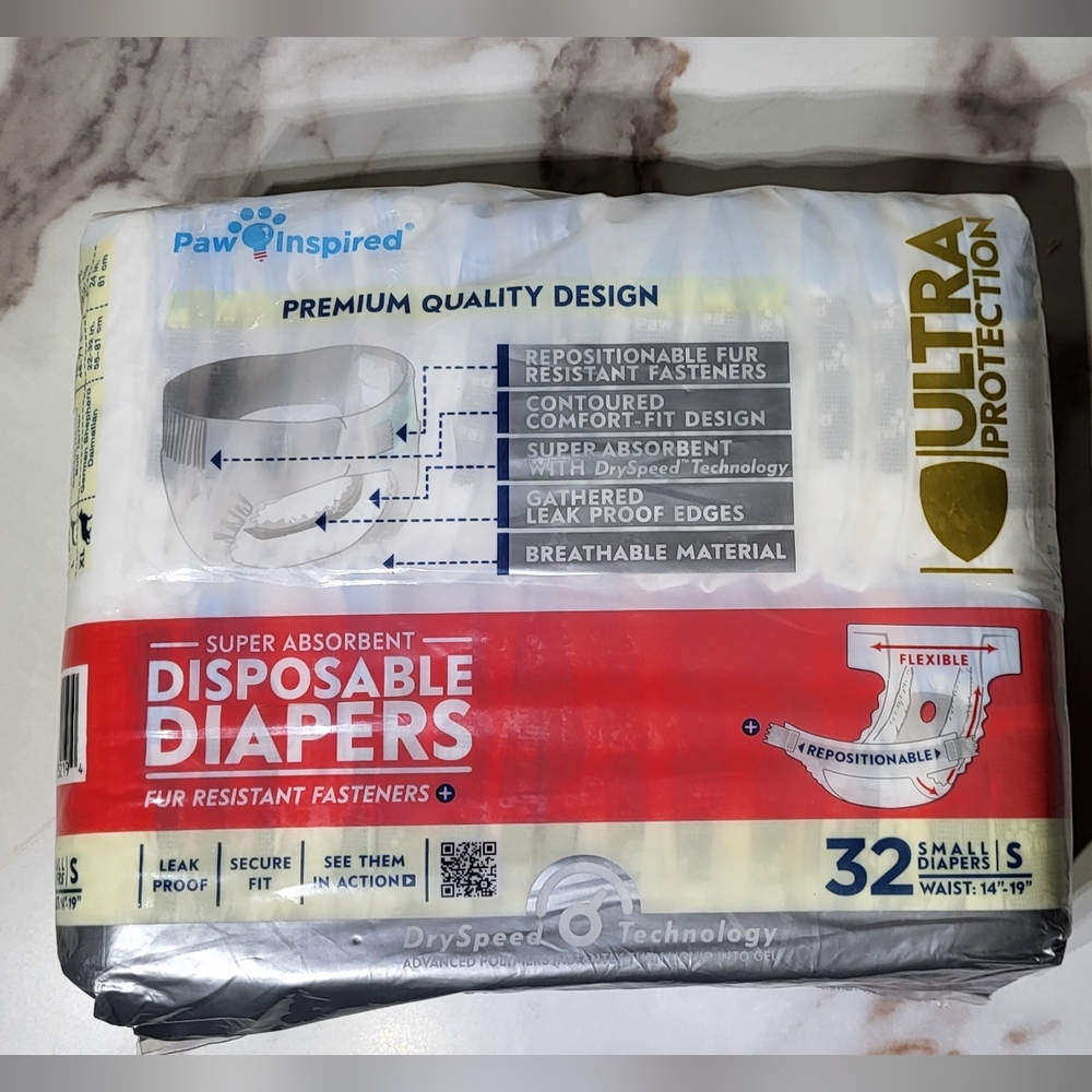Paw Inspired NIP Super Absorbent 32 Count Female Dog Disposable Diapers Sz Small - Picture 4 of 9